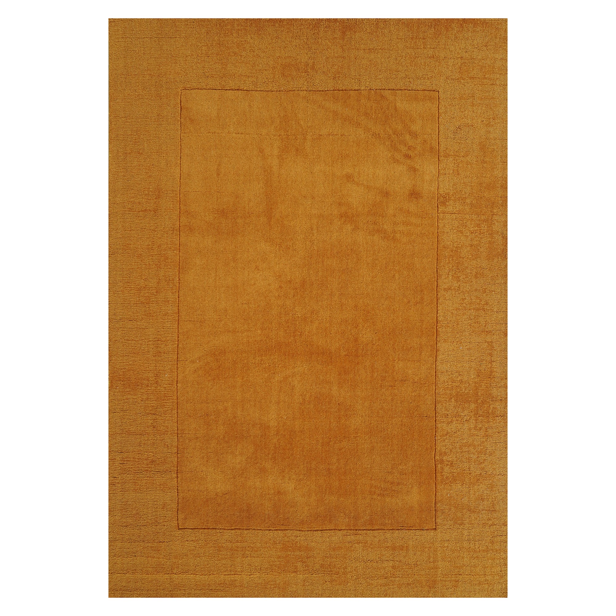 Handloom Plain Carved Border Wool Rugs In Ochre Yellow